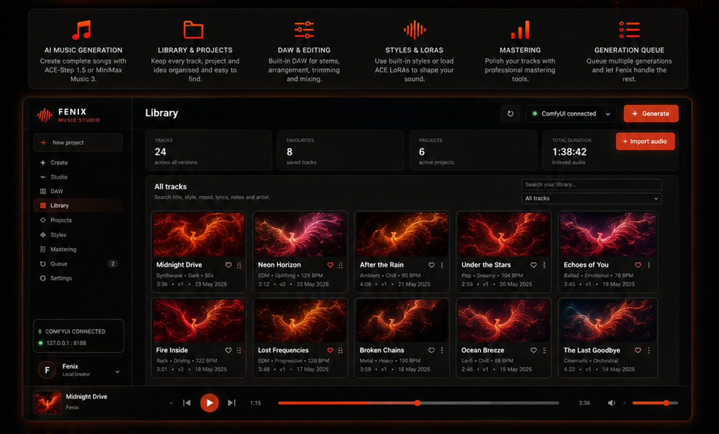 Fenix Music Studio library interface